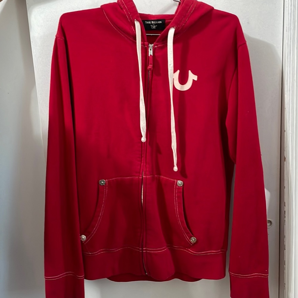 Red True Religion zip up hoodie Size M